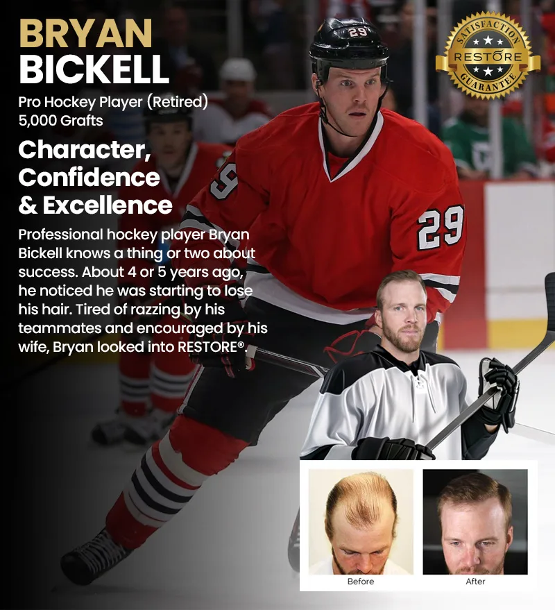 Bryan Bickell RESTORE hair restoration results banner