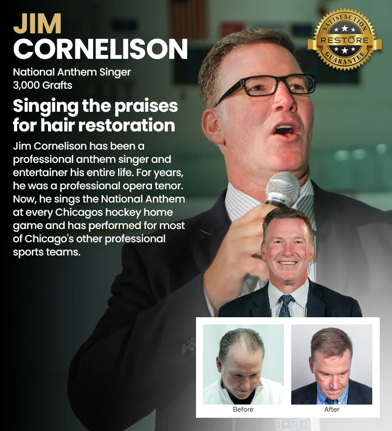 Jim Cornelison RESTORE hair restoration results banner
