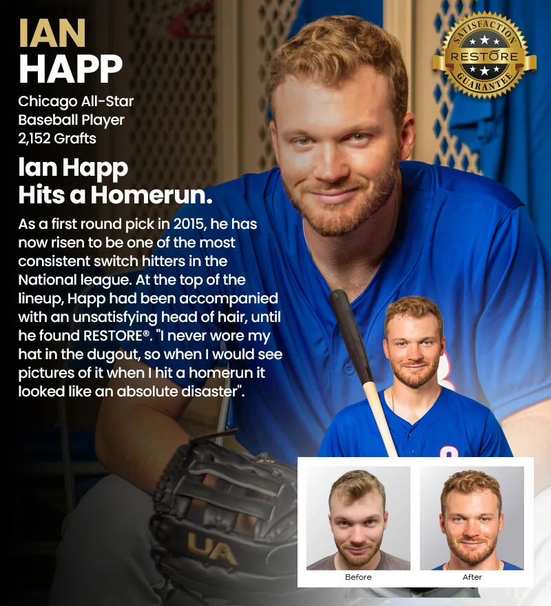 Ian Happ RESTORE hair restoration results banner