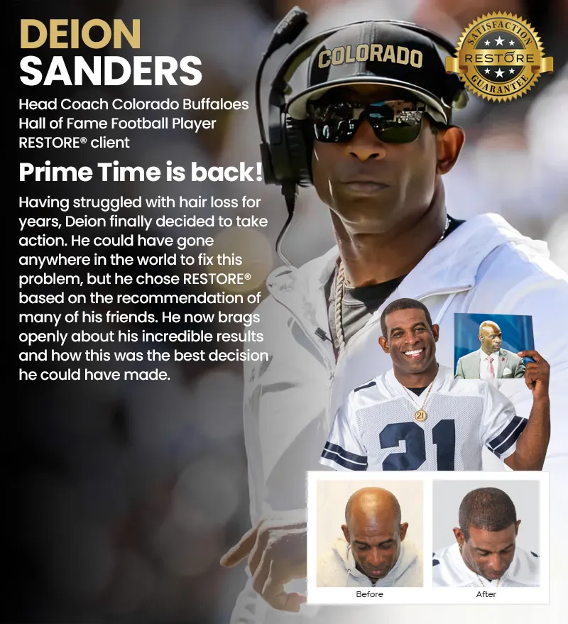 Deion Sanders RESTORE hair restoration results banner mobile