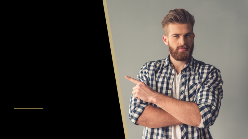 Beard Transplants & Beard Restoration: Types of Procedures 12 a man pointing to the left side